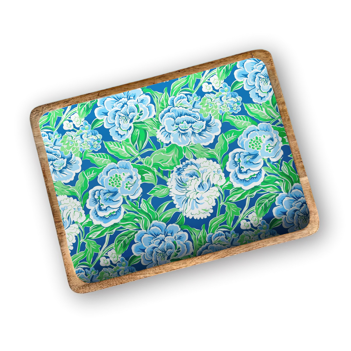Blue & Green Floral Decorative Tray