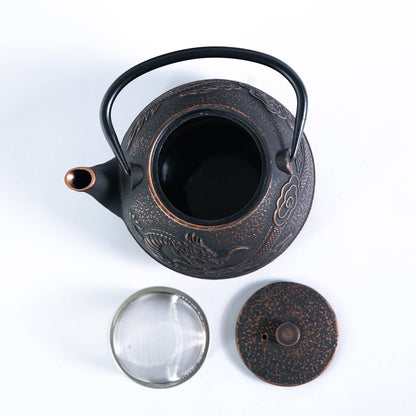 Bronze Dragon Design 40oz Cast Iron Tea Pot