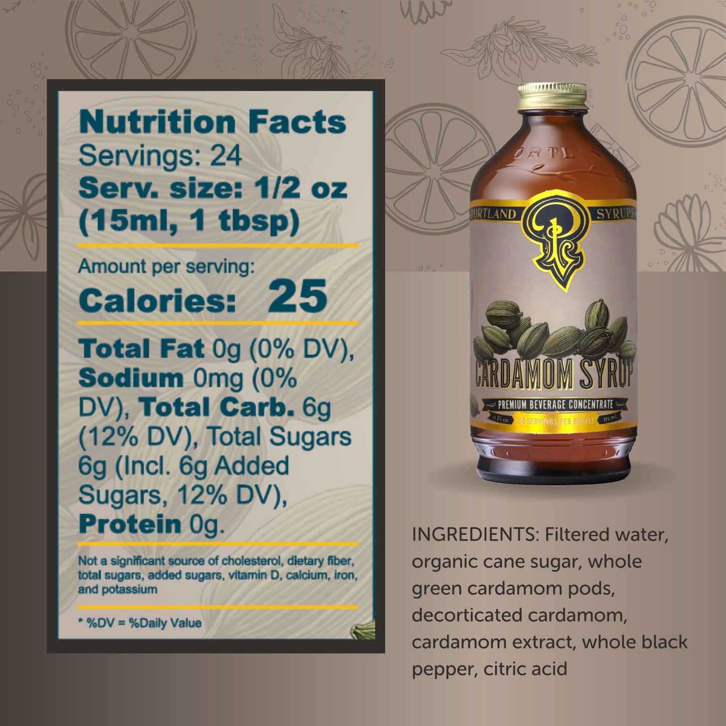 Portland Syrups | Cardamom Syrup 12oz  - cocktail / mocktail / coffee mixer