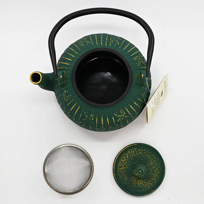 Green Bamboo Design 32oz Cast Iron Tea Pot (1/8)