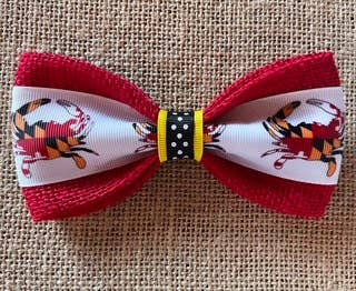DOG BOW TIES - Maryland Crabs on Red Burlap