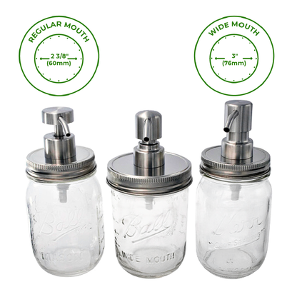 Mason Jar Lifestyle - Satin / Brushed Finish Soap Pump Dispensers for Mason Jars: Threaded galvanized / Wide mouth / #2