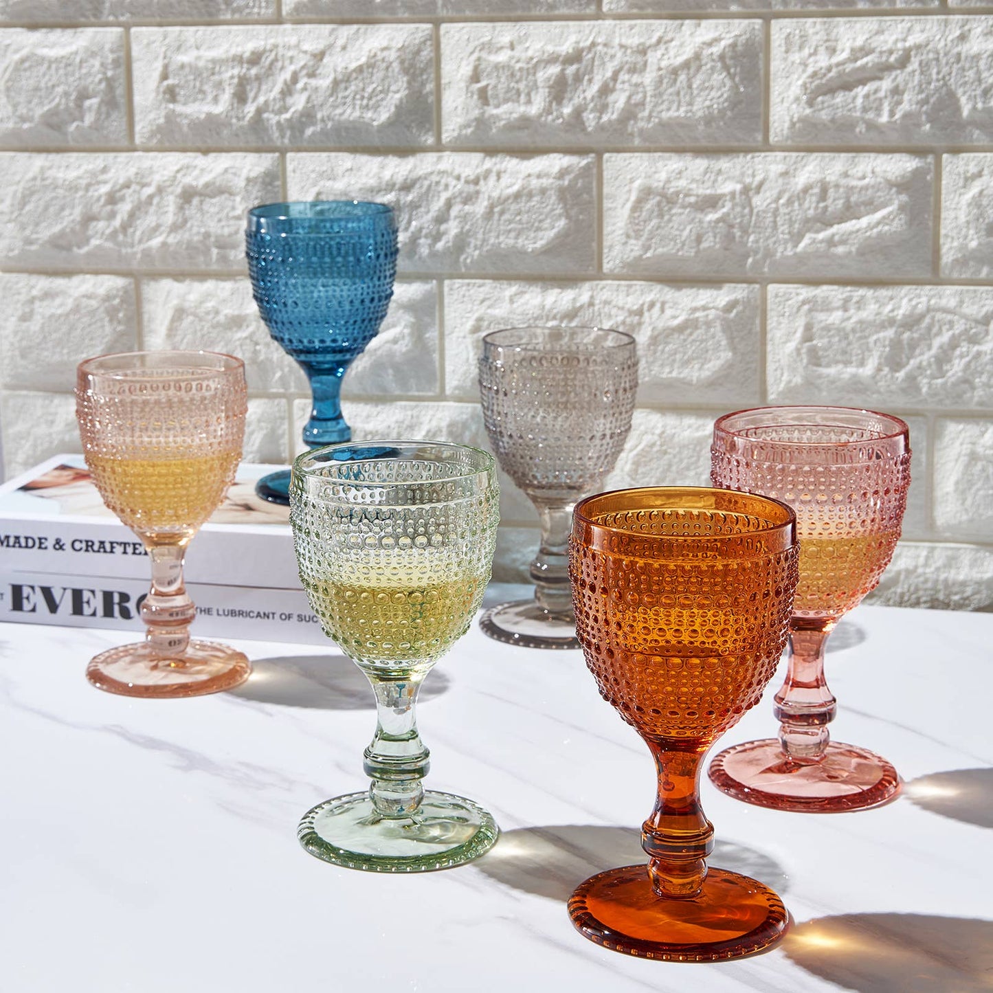 The Wine Savant- Beaded Goblet Wine Drinking Glasses Set | Set of 6 | 14.8 OZ