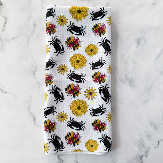 Jami Creates - Maryland Flower & Crab Patterned Waffle Kitchen Dish Towel: Without a band