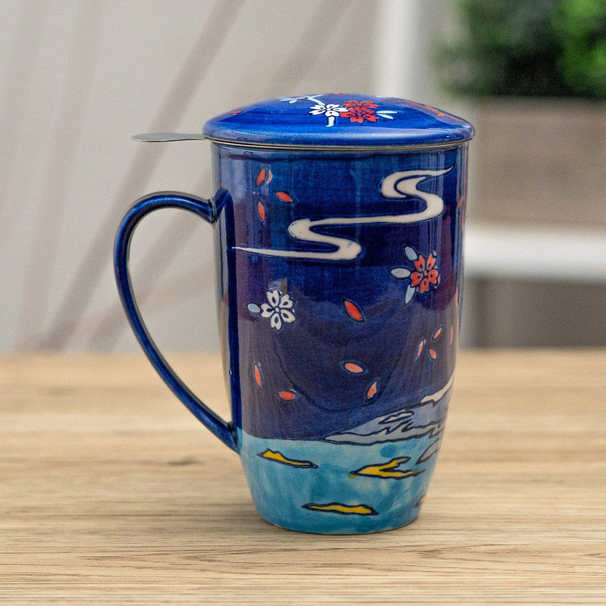 Fuji Mountain Design 15oz Tea Mugs with Lid and Infuser