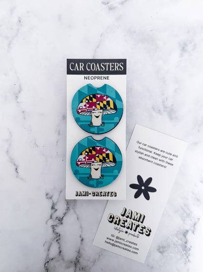 Jami Creates - Teal Maryland Mushroom Car Coasters