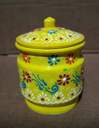 Hand-Painted Turkish Ceramic Spice Jar with Lid 