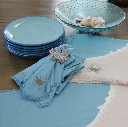 Rightside Design - Coastal Blue Crab Embroidered Napkin Set 4