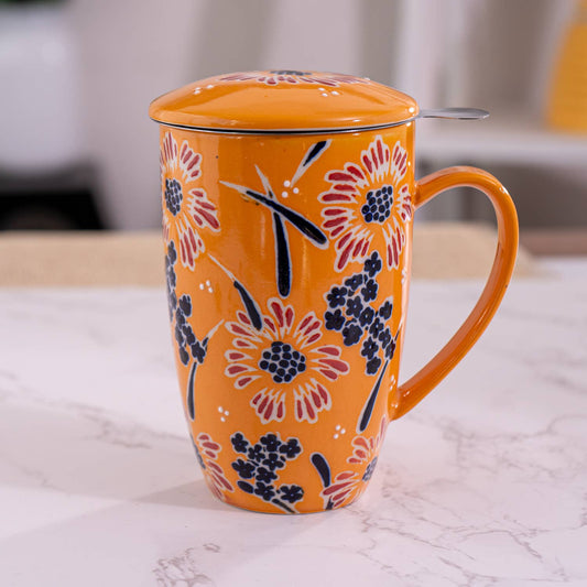 Yellow Flower Tea Mug with Infuser