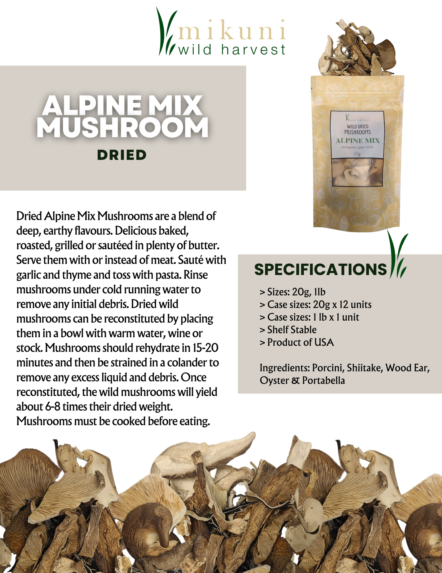 Dried Alpine Mix Mushrooms - 20 g.