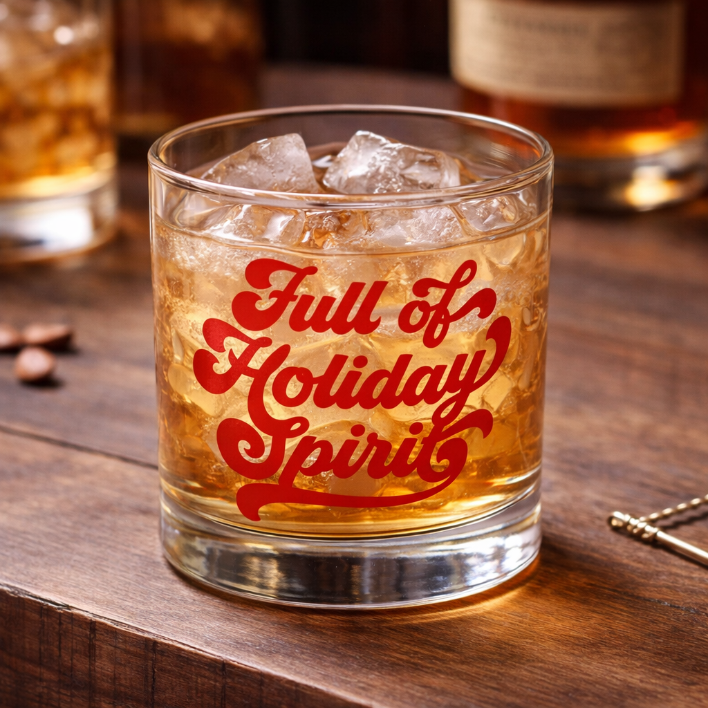 Full of Holiday Spirit Christmas Rocks Glass
