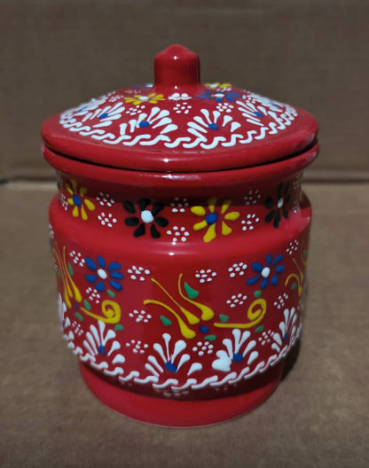 Hand-Painted Turkish Ceramic Spice Jar with Lid 