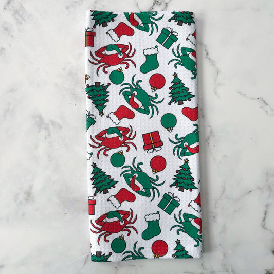 Jami Creates - Maryland Christmas Crab Patterned Waffle Kitchen Dish Towel: Without a belly band