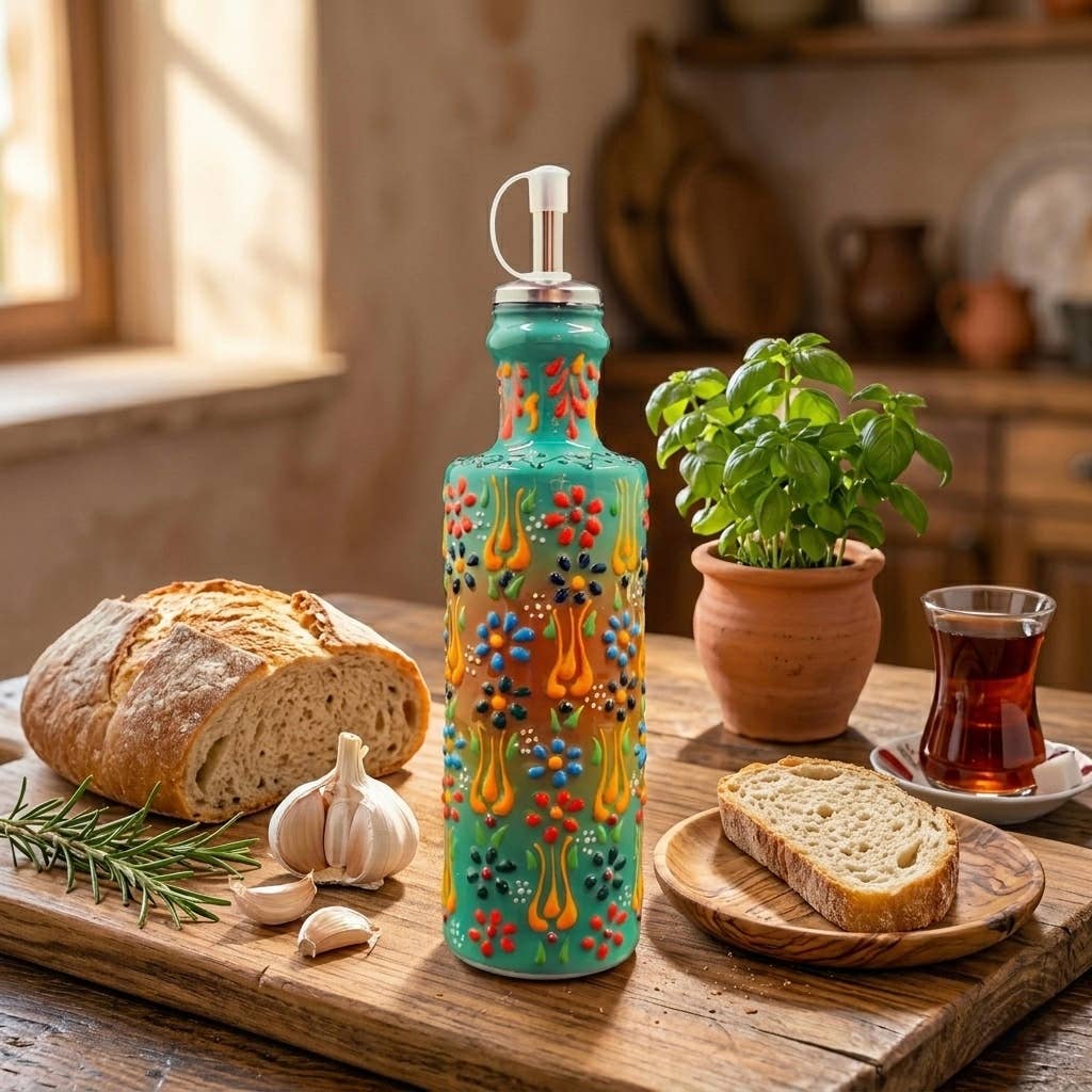 Hand-Painted Turkish Ceramic Olive Oil Dispenser
