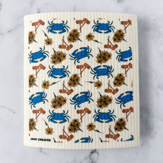 Jami Creates - Maryland Crab Feast Patterned Swedish Dish Cloth