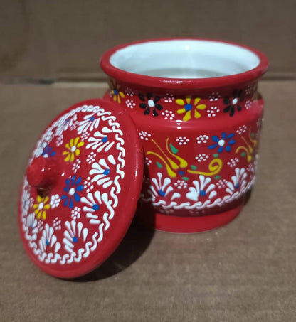 Hand-Painted Turkish Ceramic Spice Jar with Lid 