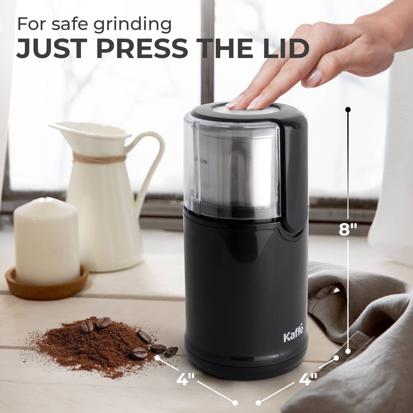 Kaffe Electric Blade Coffee Grinder - 4.5oz Removable Stainless Steel Cup