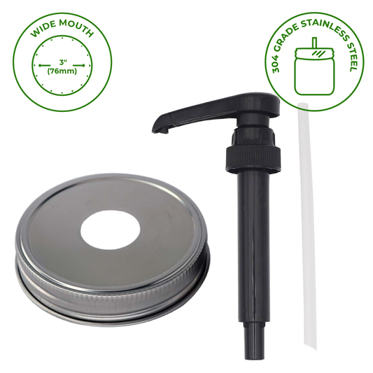 Mason Jar Lifestyle - Food Grade Dispenser Pump for Mason Jars: Stainless steel lid / Wide mouth