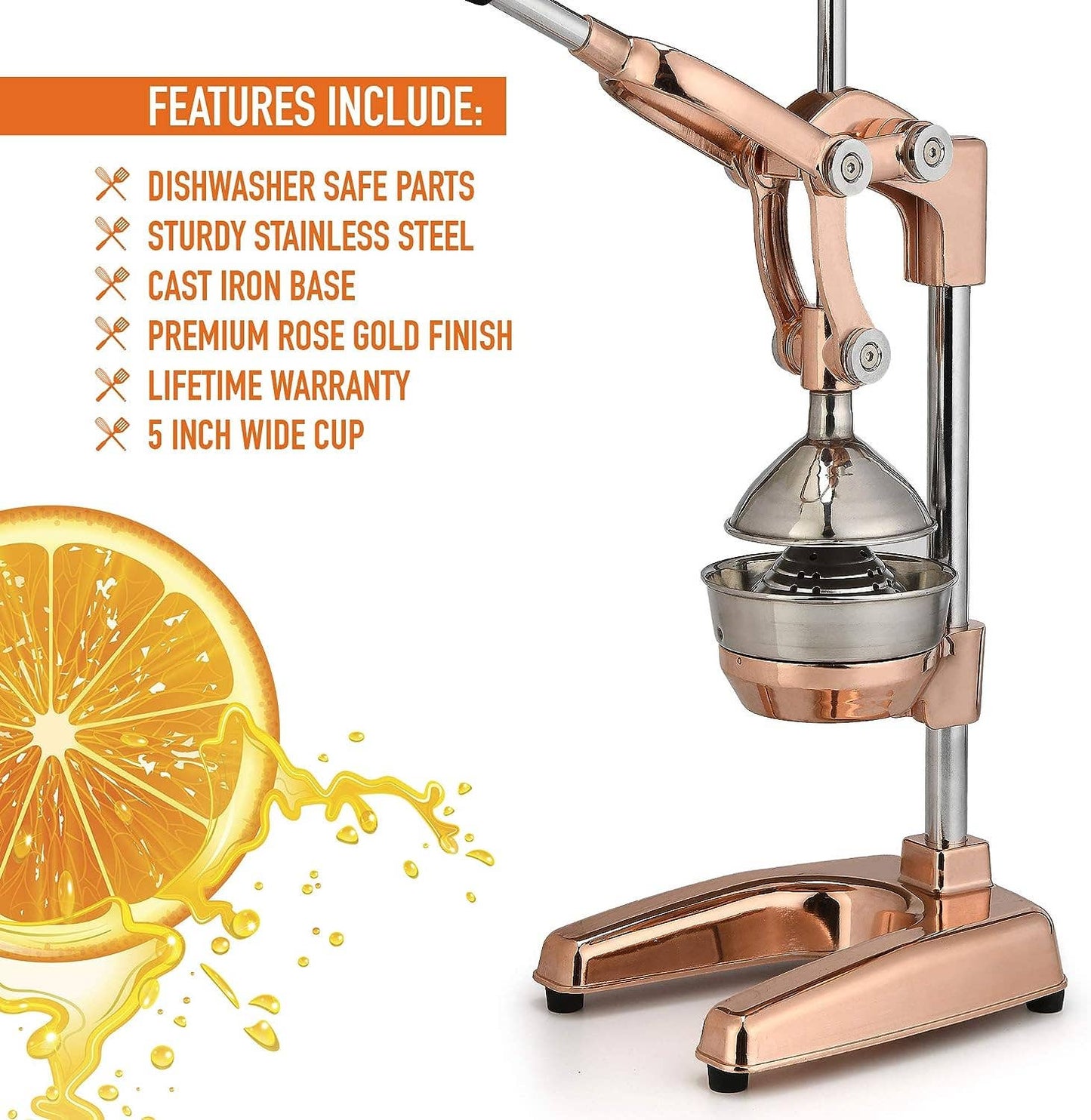 Zulay Kitchen - Professional Manual Citrus Press - Extra Tall Citrus Juicer: Extra Tall Chrome Finish