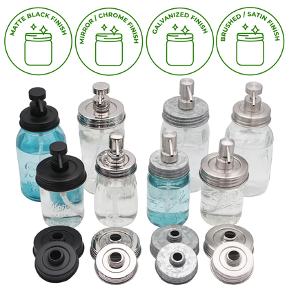 Mason Jar Lifestyle - Satin / Brushed Finish Soap Pump Dispensers for Mason Jars: Threaded galvanized / Wide mouth / #2