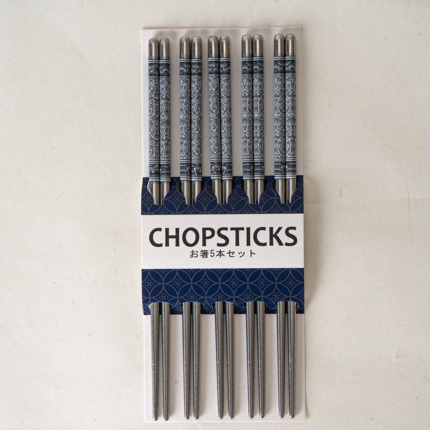 5 Piece Motif Pattern Design Chopsticks Set Stainless Steel