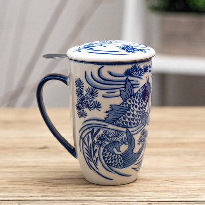 Koi Fish Design 15 oz Tea Mug with Lid &amp; Infuser
