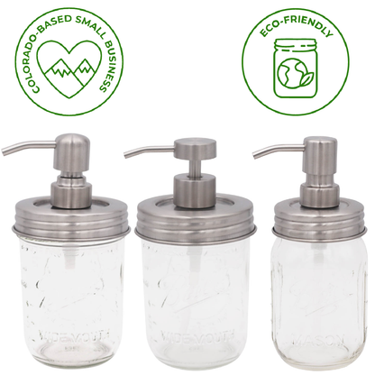 Mason Jar Lifestyle - Satin / Brushed Finish Soap Pump Dispensers for Mason Jars: Threaded galvanized / Wide mouth / #2