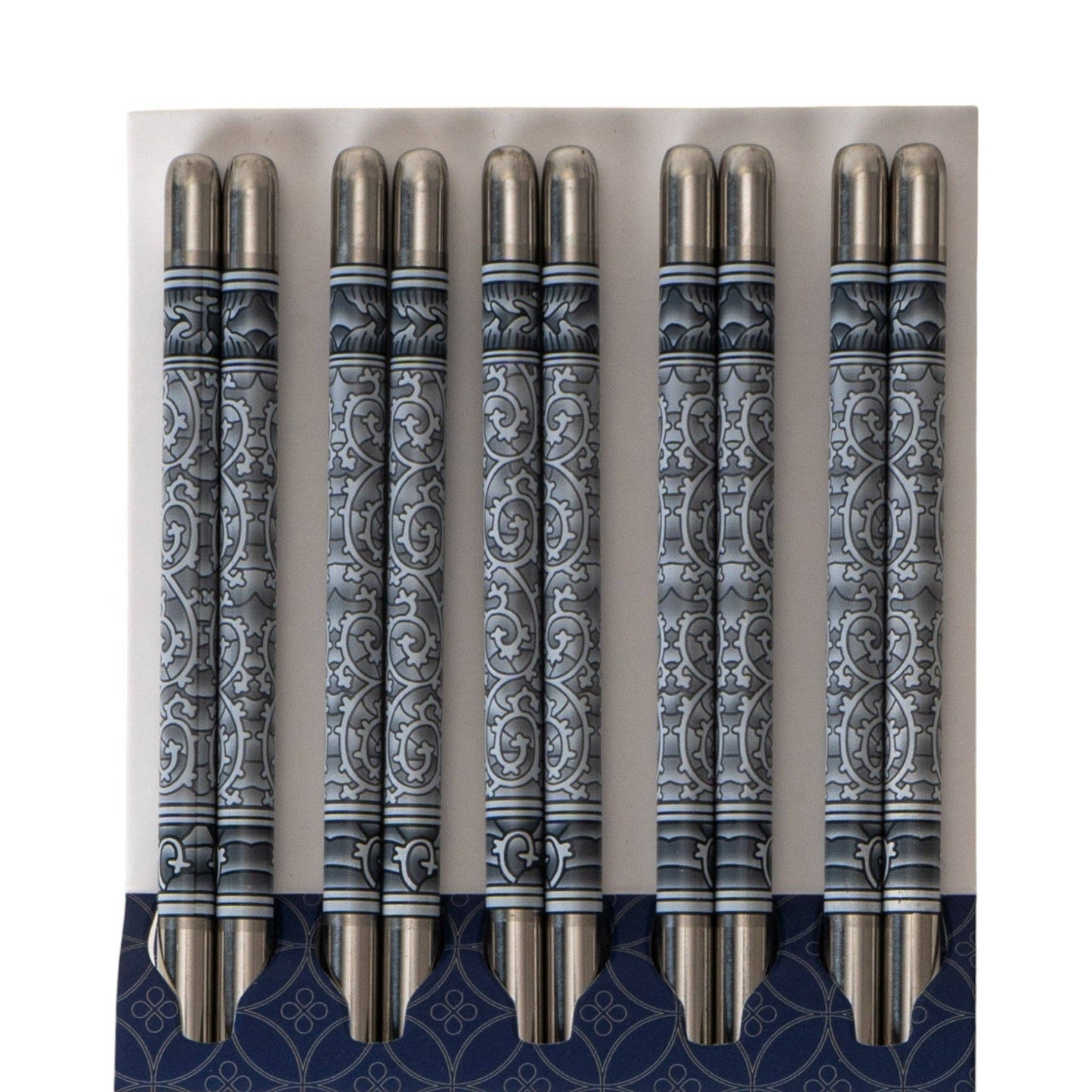 5 Piece Motif Pattern Design Chopsticks Set Stainless Steel