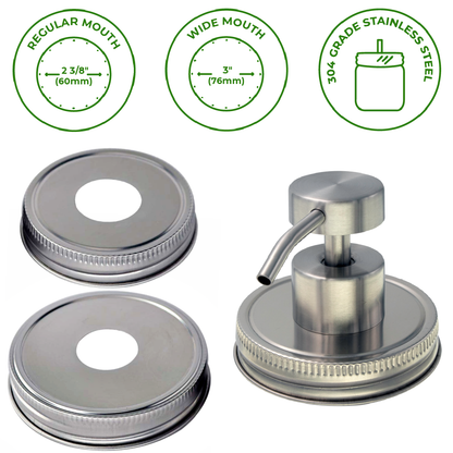 Mason Jar Lifestyle - Satin / Brushed Finish Soap Pump Dispensers for Mason Jars: Threaded galvanized / Wide mouth / #2