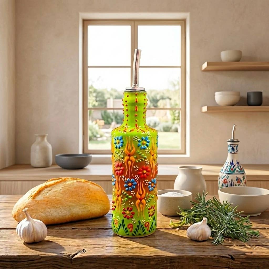 Hand-Painted Turkish Ceramic Olive Oil Dispenser