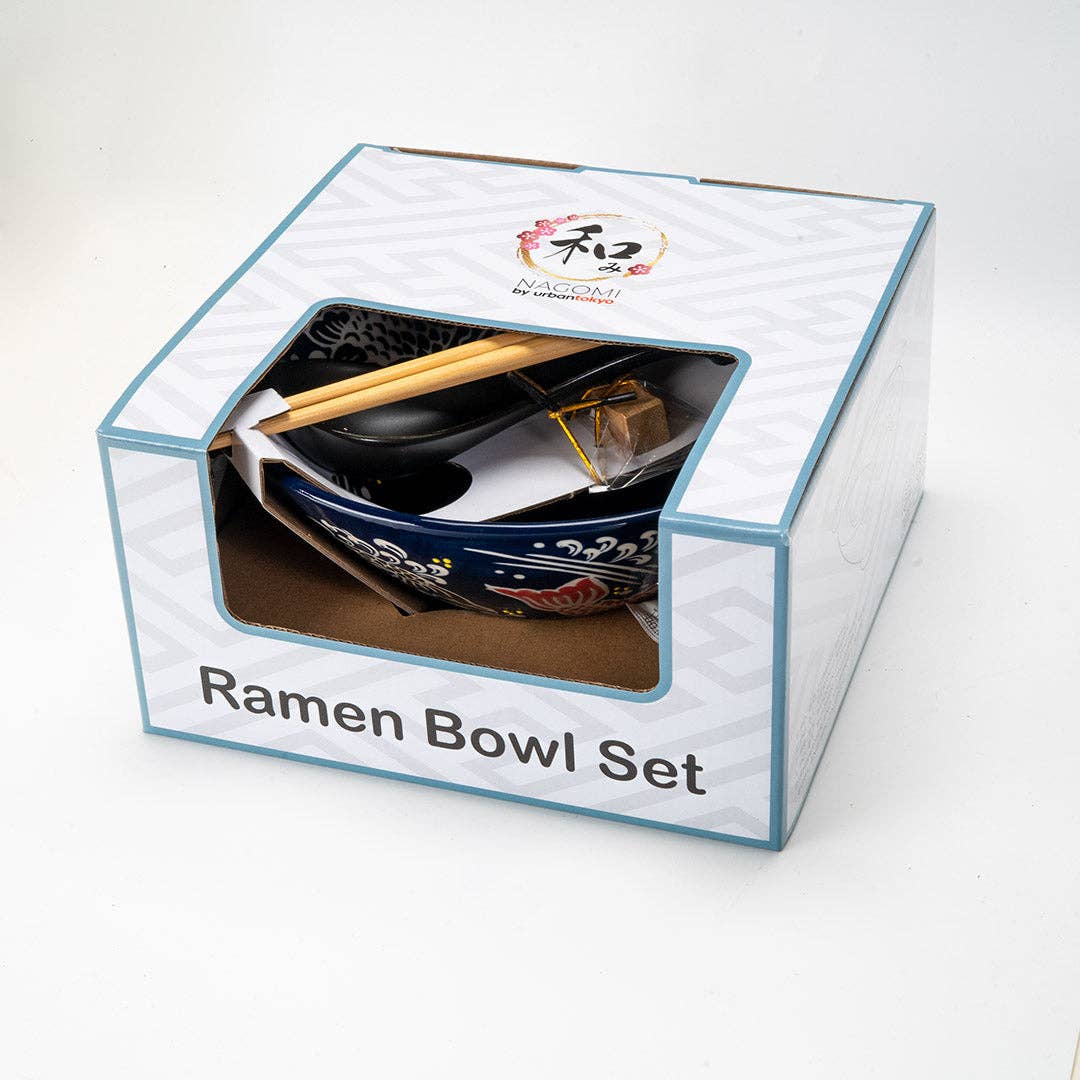 6" Bowl With Chopsticks, Spoon and Chopsticks Rest Set Koi Fish, 24oz