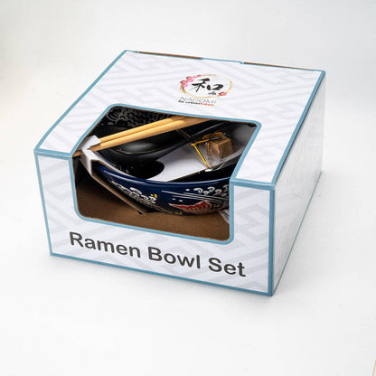 6" Bowl With Chopsticks, Spoon and Chopsticks Rest Set Koi Fish, 24oz