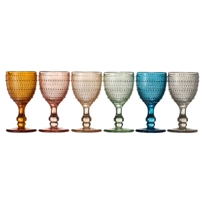 The Wine Savant- Beaded Goblet Wine Drinking Glasses Set | Set of 6 | 14.8 OZ