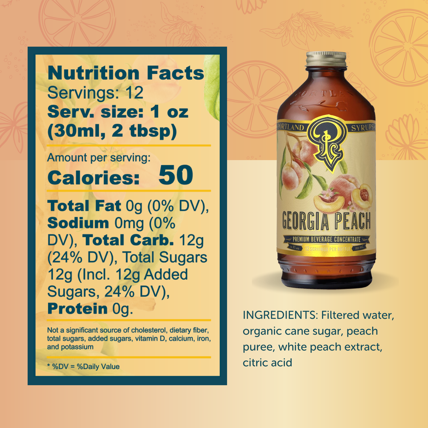Portland Syrups | Georgia Peach Syrup 12oz - cocktail / mocktail / Coffee /Tea