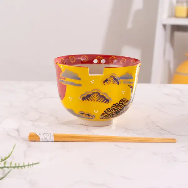 Japanese Crane Bowl With Chopsticks Set