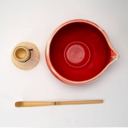 Matcha Set 20oz Porcelain Latte Bowl with Whisk and Scoop Red Pink (1/16)