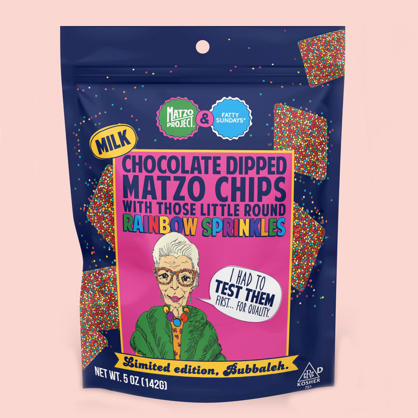 Chocolate Covered Matzo Chips (Rainbow Sprinkles)