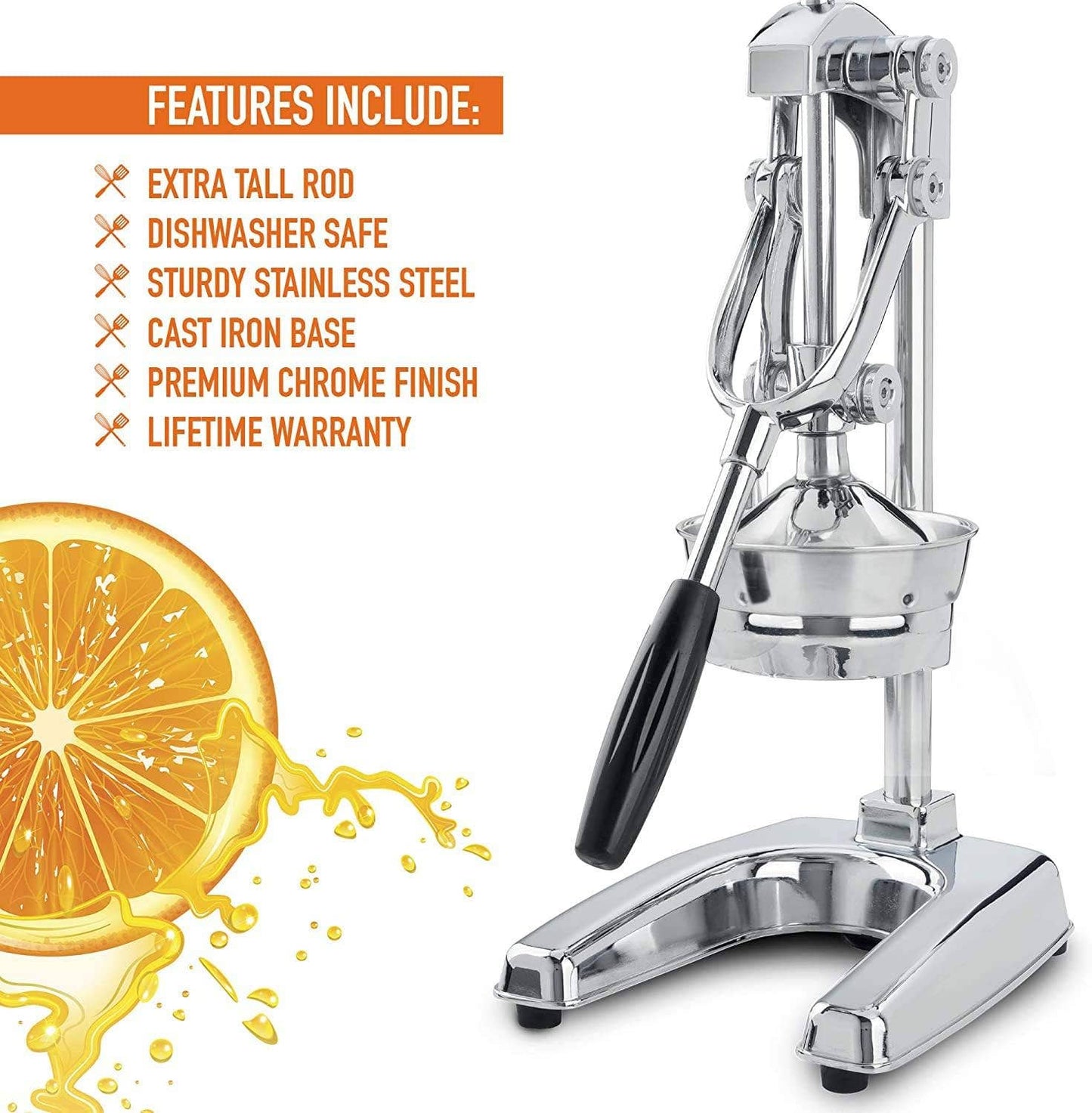 Zulay Kitchen - Professional Manual Citrus Press - Extra Tall Citrus Juicer: Extra Tall Chrome Finish