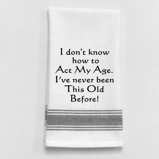 Wild Hare Designs - "I don't know how to act...": White Kitchen Towel Black Lined Trim