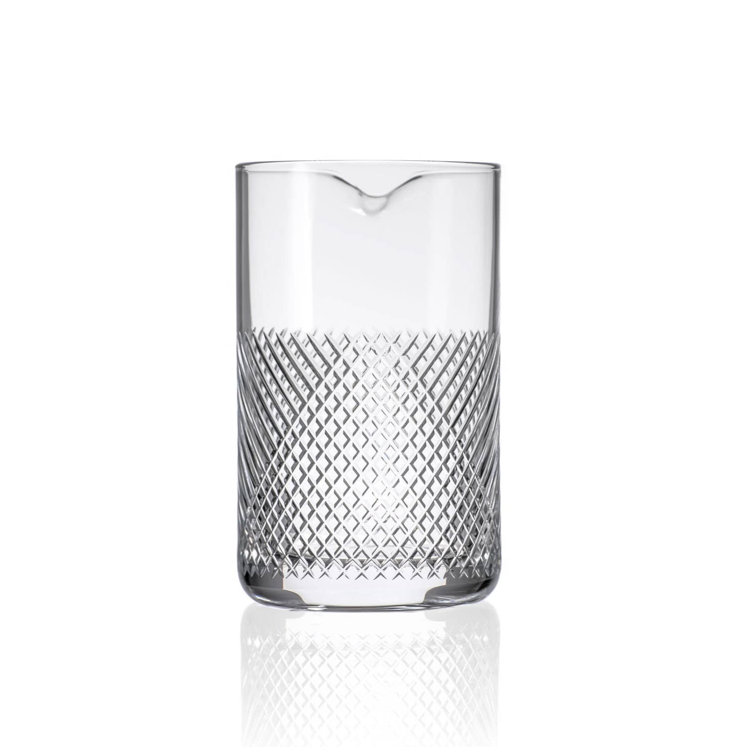 Etched glass cocktail mixing glass designed for stirred cocktails and home bar use
