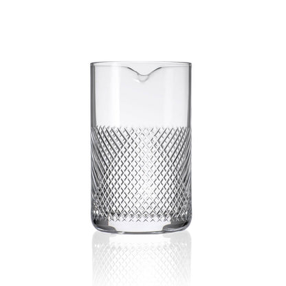 Etched glass cocktail mixing glass designed for stirred cocktails and home bar use
