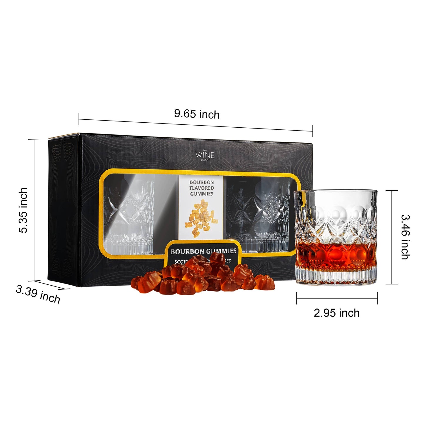 Bourbon Gummy Gift Set & Two Whiskey Glasses