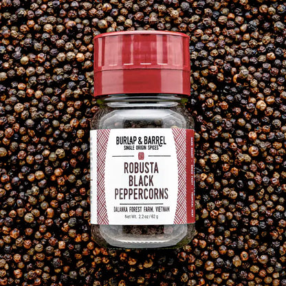 Robusta Black Peppercorns - Single Origin Spice & Seasoning: 2.2 oz grinder top jar