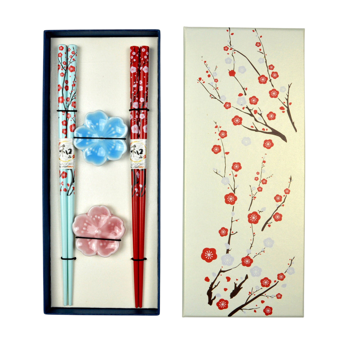 Sakura Cherry Blossoms 2-Pair Chopsticks &amp; Chopstick Rests Gift Set