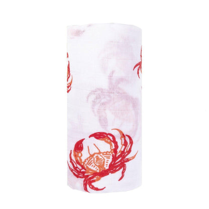Pink Crab Baby Muslin Swaddle Receiving Blanket