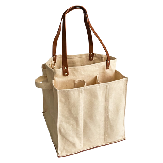 CapaBunga® - Reusable Multi-Pocket Market Tote : Natural with Vegan Leather Handles and Base