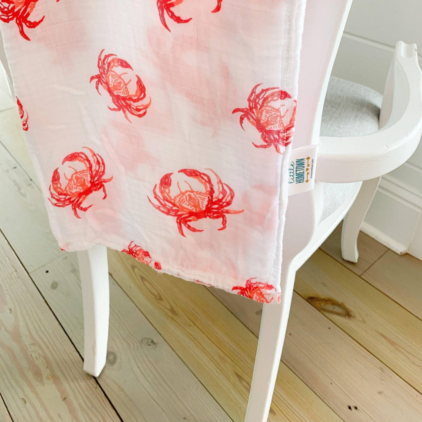 Pink Crab Baby Muslin Swaddle Receiving Blanket
