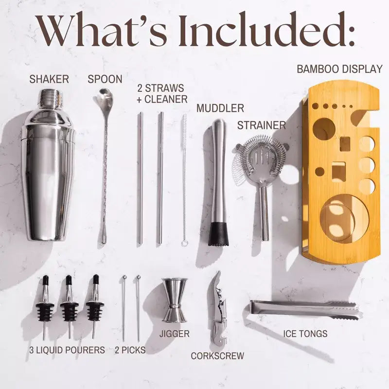Stainless Steel Cocktail Shaker & Bartender Tool Set