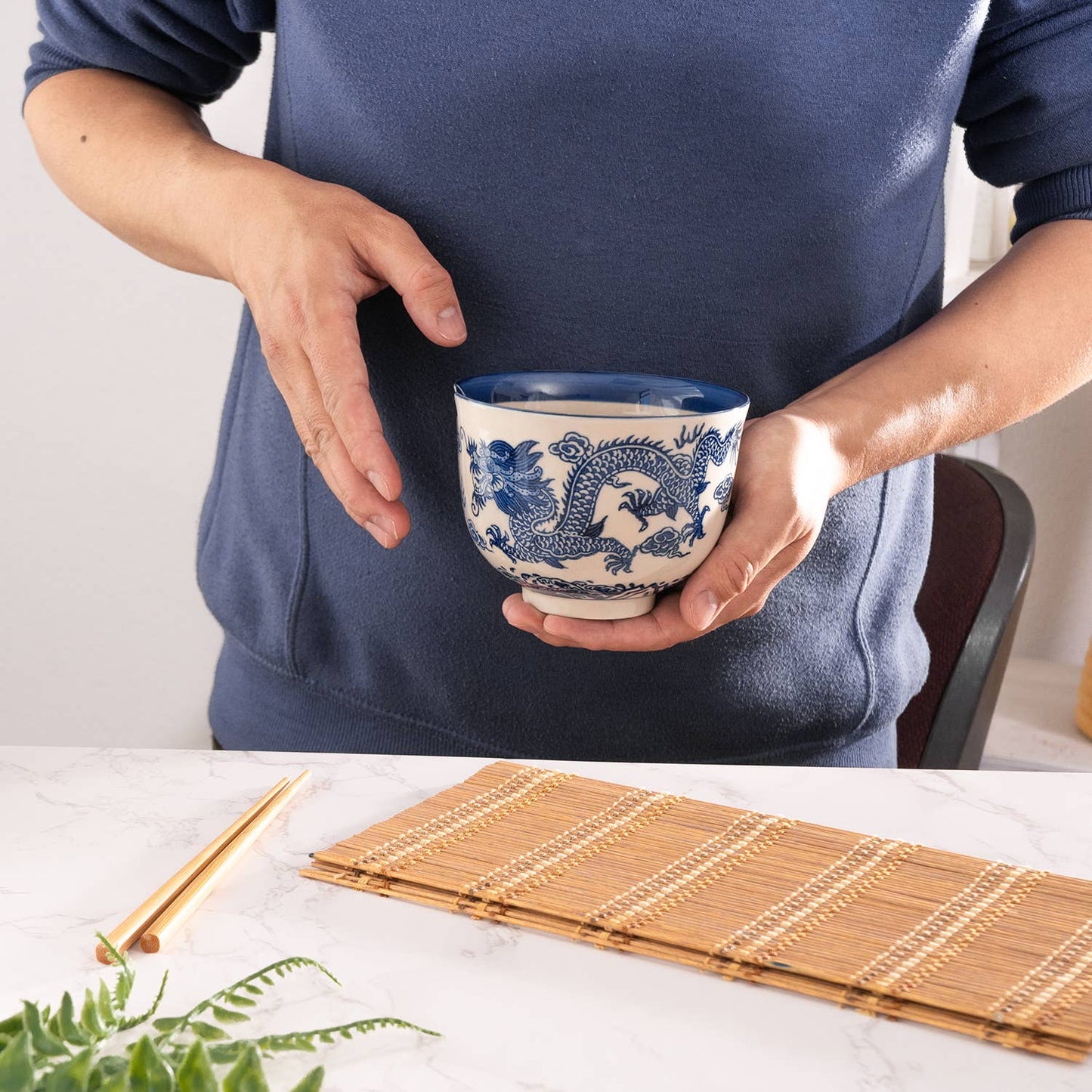 Blue Dragon Bowl With Chopsticks Set