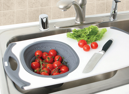 Dexas - Over The Sink Strainer Board: White / Gray / 12.5"x22.75"